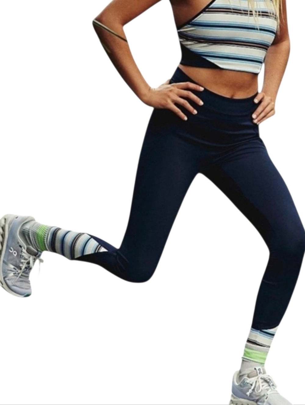 FP Movement Set It High Rise Leggings Black Stripe Pockets Athletic L NWT